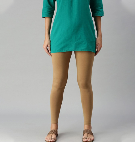 Women Beige Solid Ankle-Length Leggings